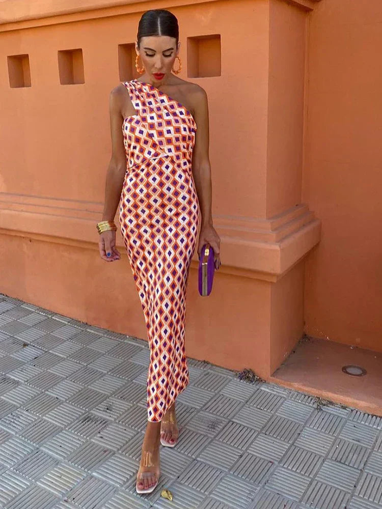 Summer Dress Women | One Shoulder Geometric Print & Elegant