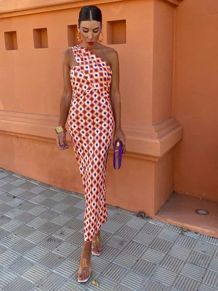 Summer Dress Women | One Shoulder Geometric Print &amp; Elegant