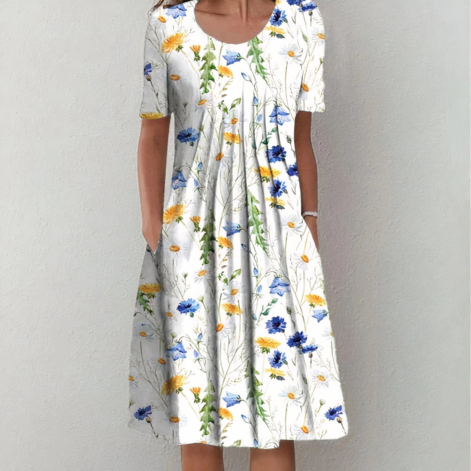 Summer Dress Women | Wildflower Print & Pleated Waist Midi Design