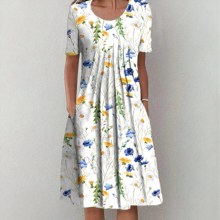 Summer Dress Women | Wildflower Print &amp; Pleated Waist Midi Design