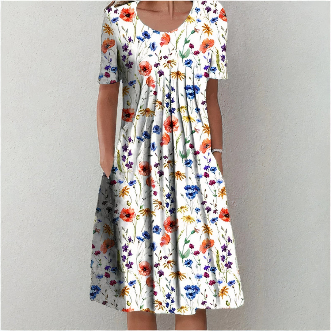 Summer Dress Women | Wildflower Print & Pleated Waist Midi Design