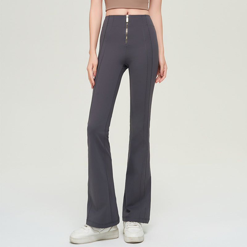 Trousers Women | High-Waist Zip Front &amp; Flare Leg Smart Casual Style