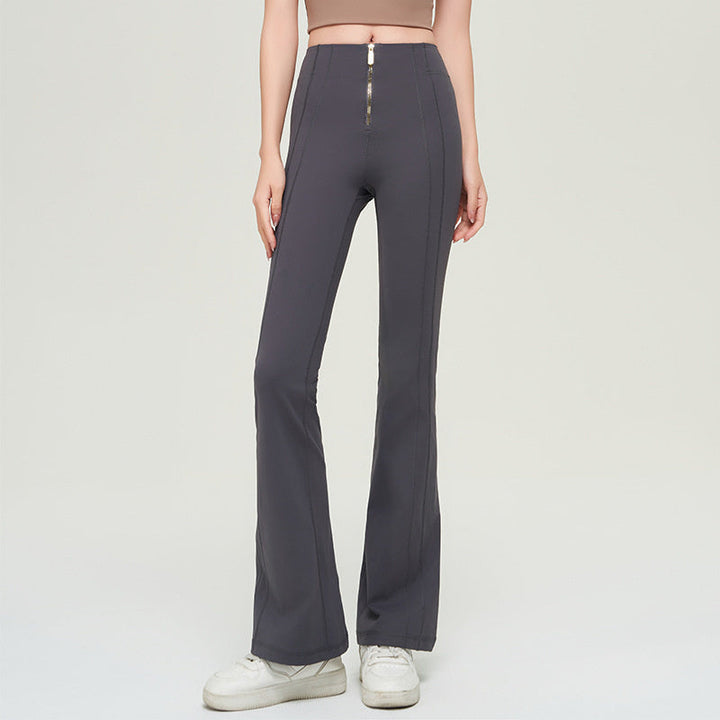 Trousers Women | High-Waist Zip Front &amp; Flare Leg Smart Casual Style