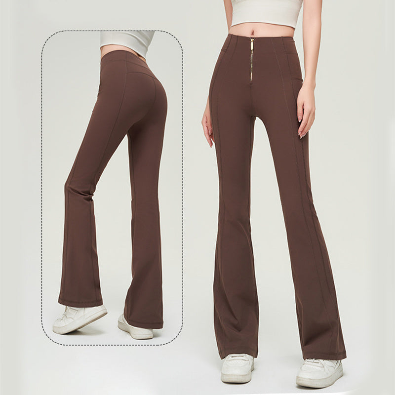 Trousers Women | High-Waist Zip Front &amp; Flare Leg Smart Casual Style