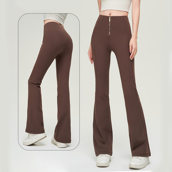 Trousers Women | High-Waist Zip Front &amp; Flare Leg Smart Casual Style