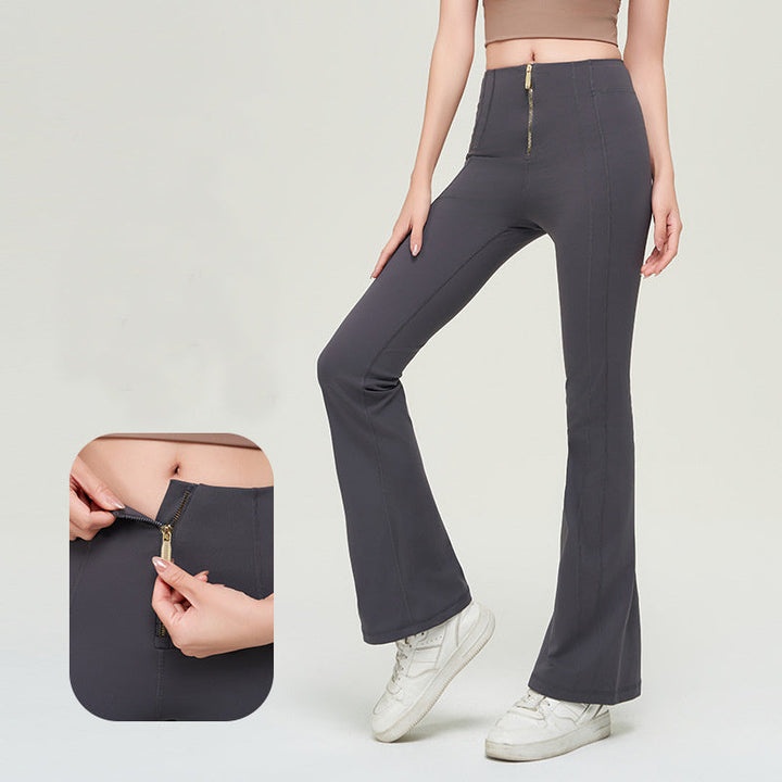 Trousers Women | High-Waist Zip Front &amp; Flare Leg Smart Casual Style