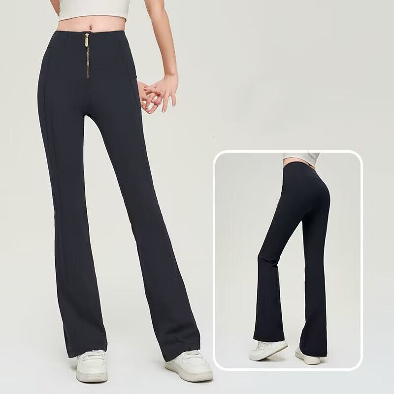 Trousers Women | High-Waist Zip Front &amp; Flare Leg Smart Casual Style