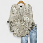 V Neck Blouse Women's | Floral Print & Tiered Ruffle Sleeve