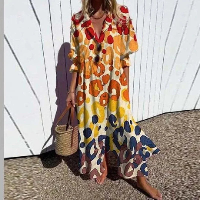 V Neck Maxi Dress Women's | Bold Artistic Floral Print & Flowing Tiered Hem