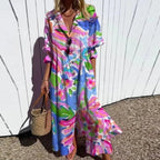 V Neck Maxi Dress Women's | Bold Artistic Floral Print & Flowing Tiered Hem