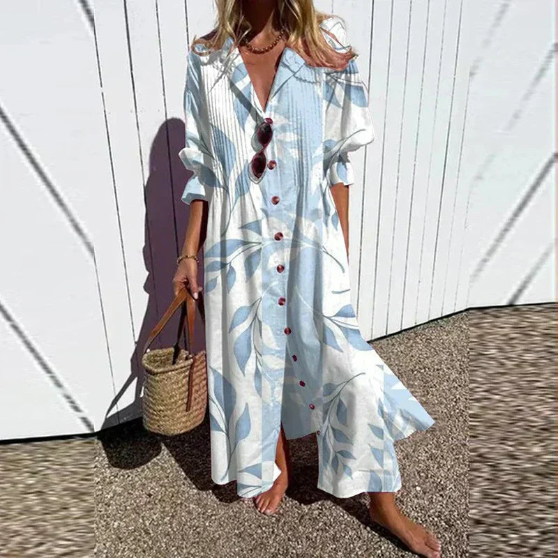 V Neck Maxi Dress Women's | Bold Artistic Floral Print & Flowing Tiered Hem