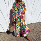 V Neck Maxi Dress Women's | Bold Artistic Floral Print & Flowing Tiered Hem