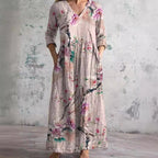 V Neck Maxi Dress Women's | Vintage Floral Print