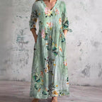 V Neck Maxi Dress Women's | Vintage Floral Print