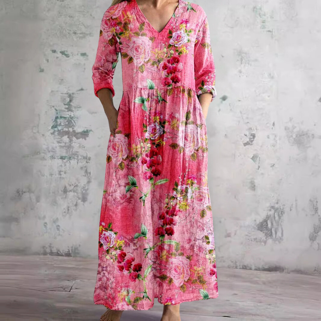 V Neck Maxi Dress Women's | Vintage Floral Print