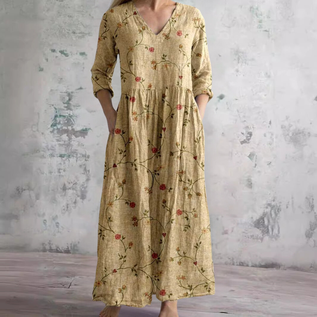 V Neck Maxi Dress Women's | Vintage Floral Print
