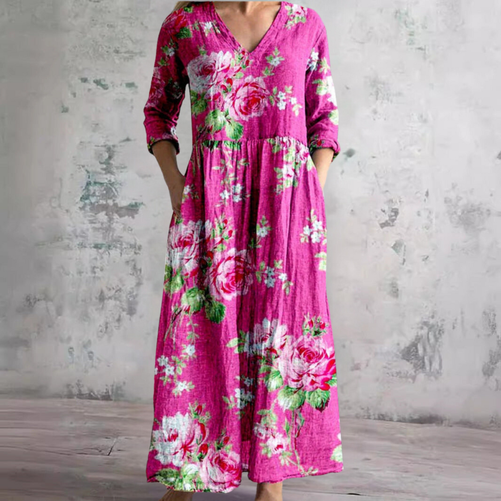 V Neck Maxi Dress Women's | Vintage Floral Print