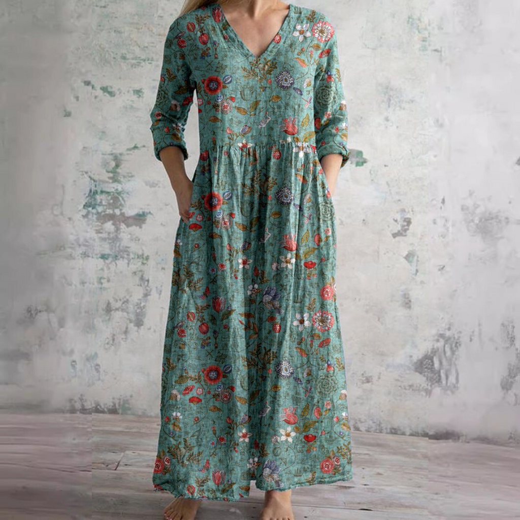 V Neck Maxi Dress Women's | Vintage Floral Print