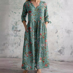 V Neck Maxi Dress Women's | Vintage Floral Print