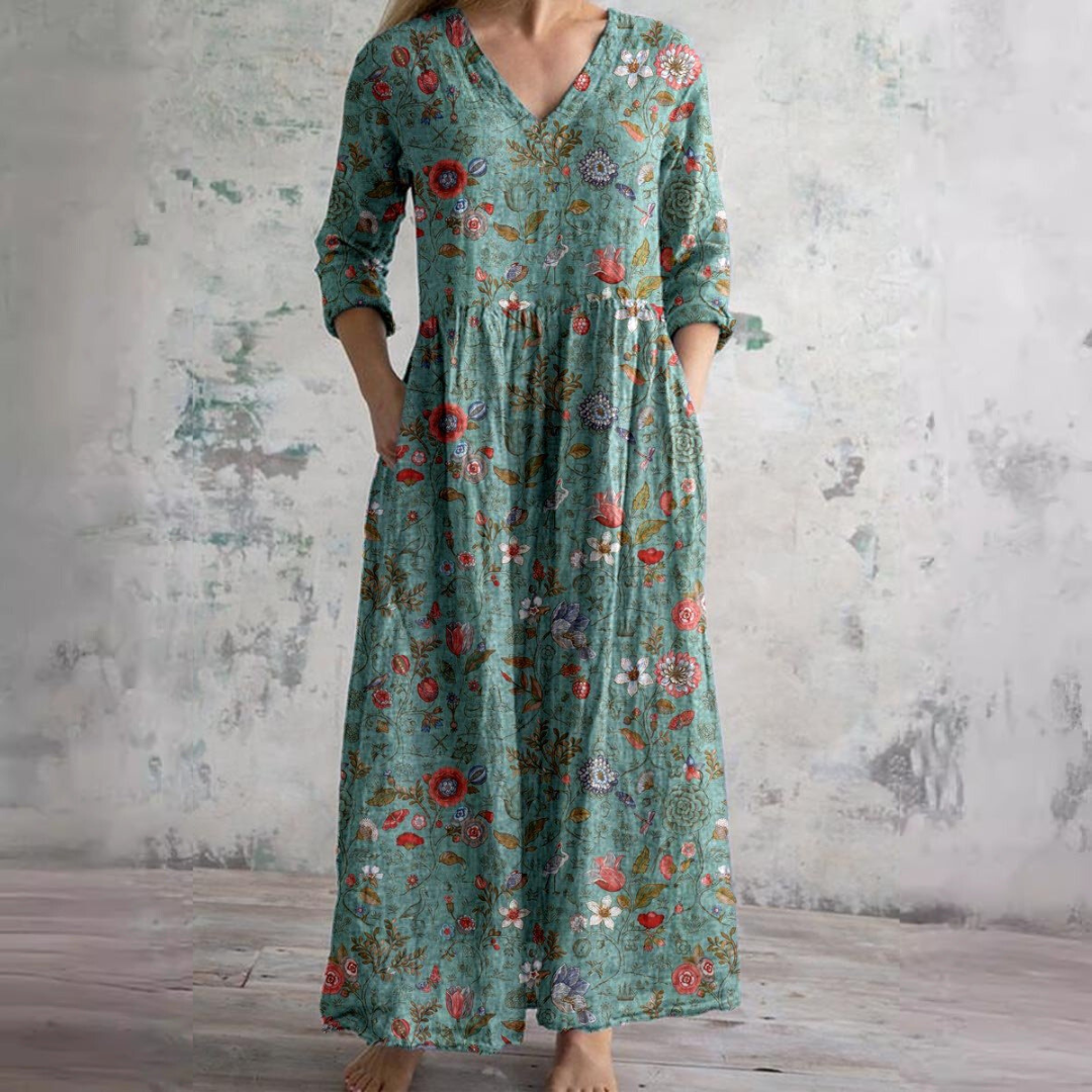 V Neck Maxi Dress Women's | Vintage Floral Print