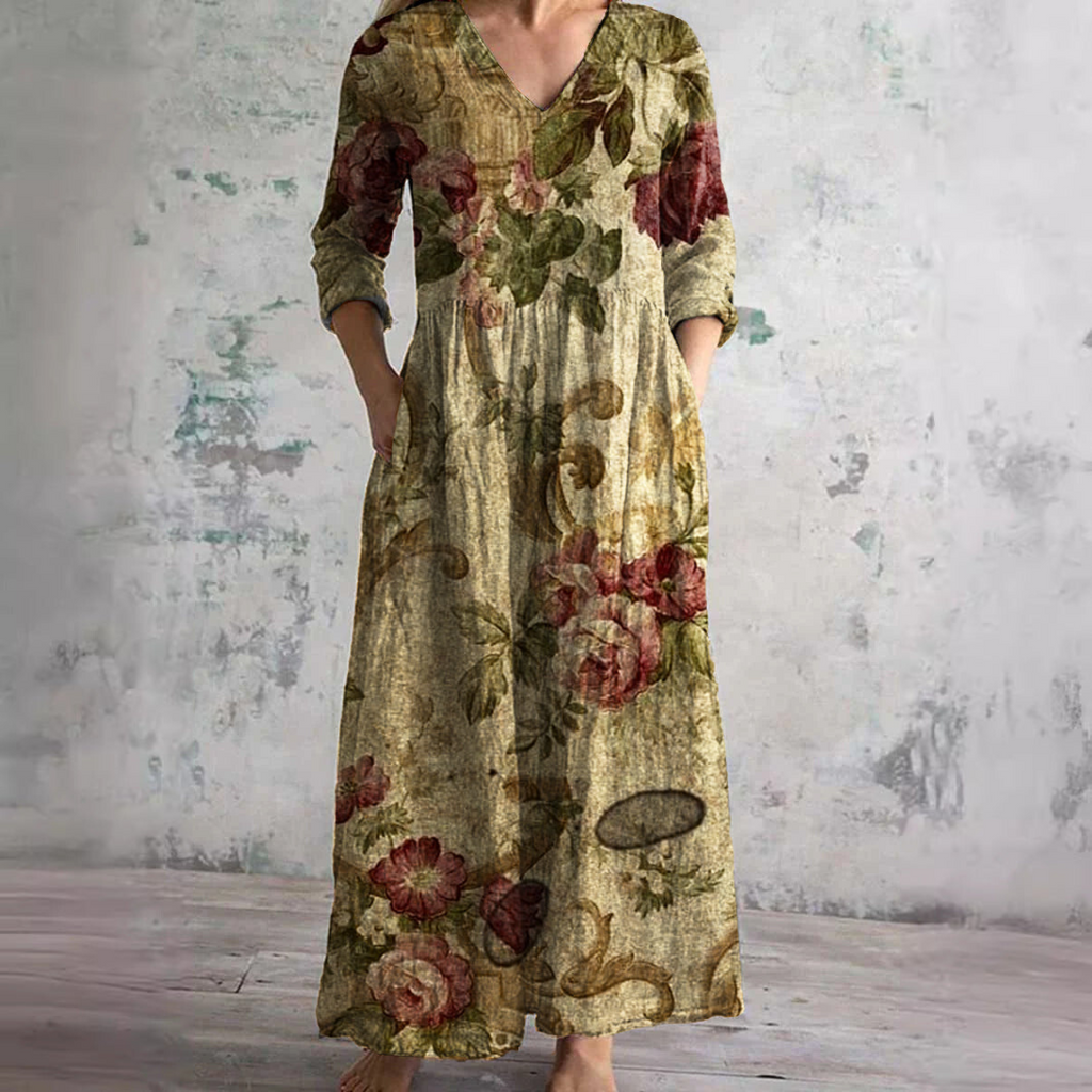 V Neck Maxi Dress Women's | Vintage Floral Print