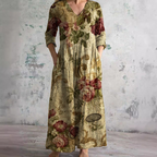 V Neck Maxi Dress Women's | Vintage Floral Print