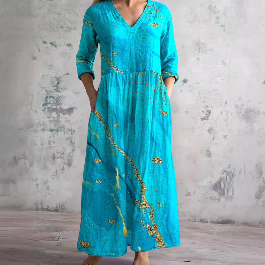 V Neck Maxi Dress Women's | Vintage Floral Print