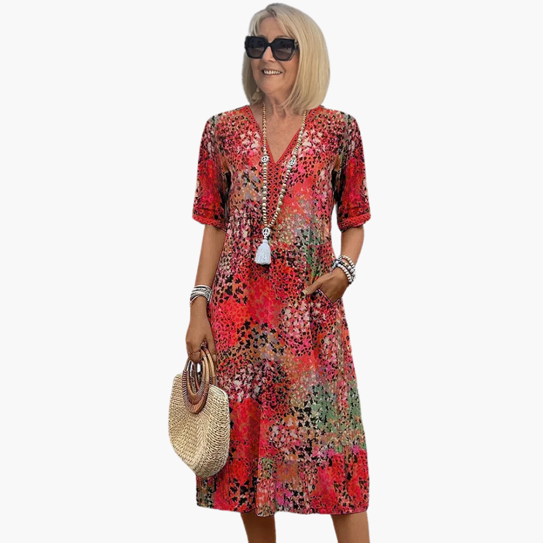 V Neck Midi Dress Women's | Boho Print & Relaxed Feminine Style