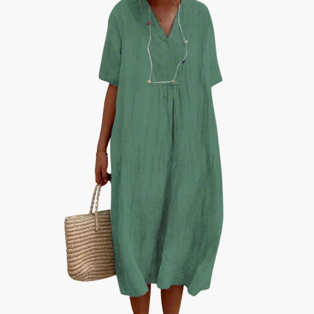 V Neck Midi Dress Women's | Relaxed Fit & Boho Summer Style