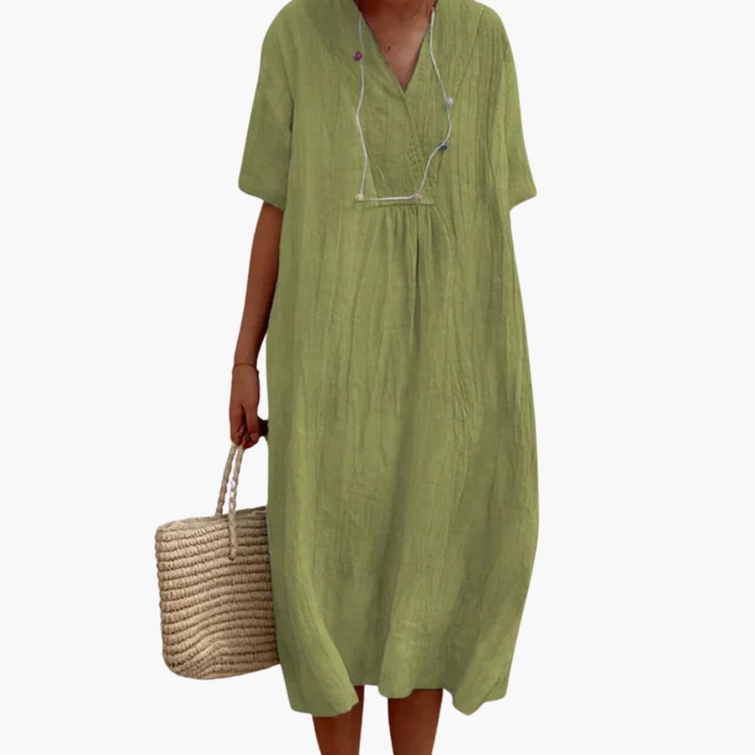 V Neck Midi Dress Women's | Relaxed Fit & Boho Summer Style
