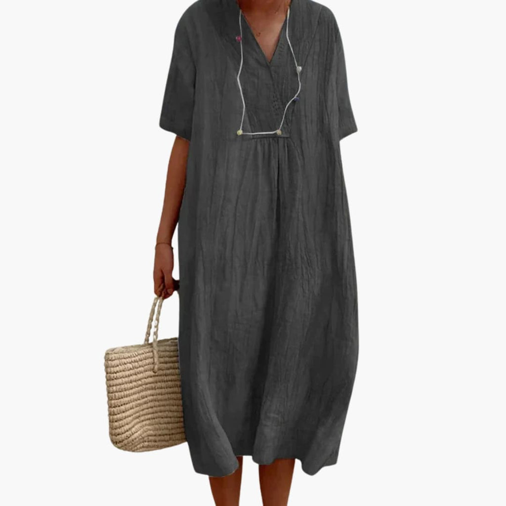 V Neck Midi Dress Women's | Relaxed Fit & Boho Summer Style