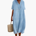 V Neck Midi Dress Women's | Relaxed Fit & Boho Summer Style