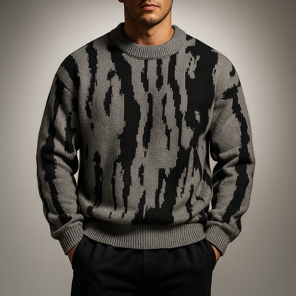 Men's Knit Sweater | Abstract Dune Pattern & Ribbed Crewneck 2