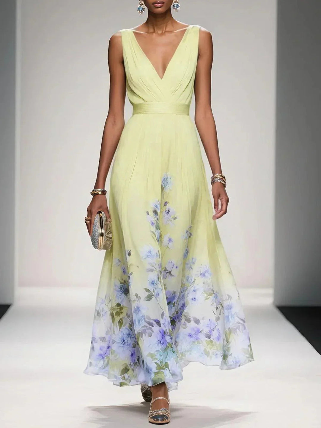 Wedding Guest Dress Women | Floral Border Print &amp; Elegant Flowing Design