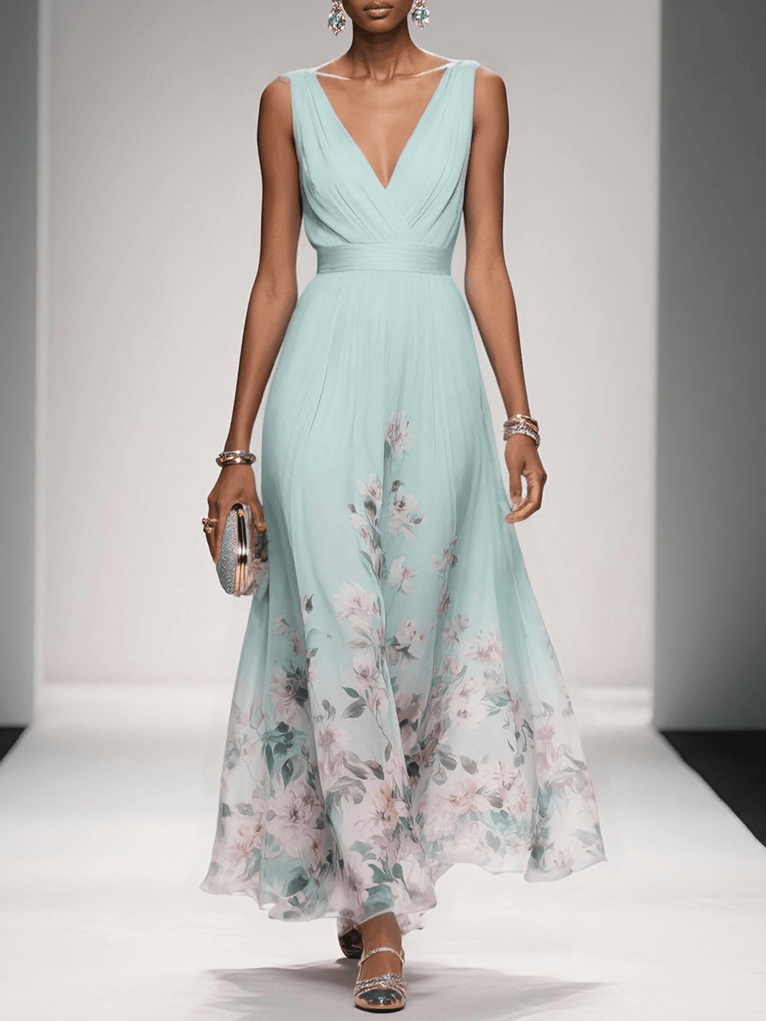 Wedding Guest Dress Women | Floral Border Print &amp; Elegant Flowing Design