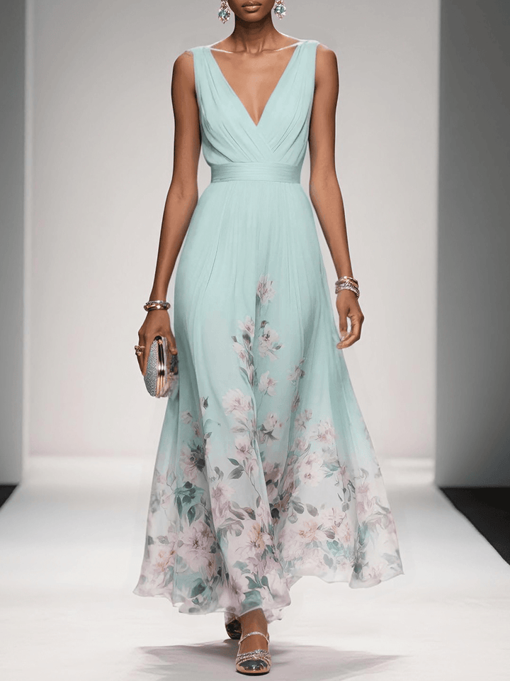 Wedding Guest Dress Women | Floral Border Print &amp; Elegant Flowing Design