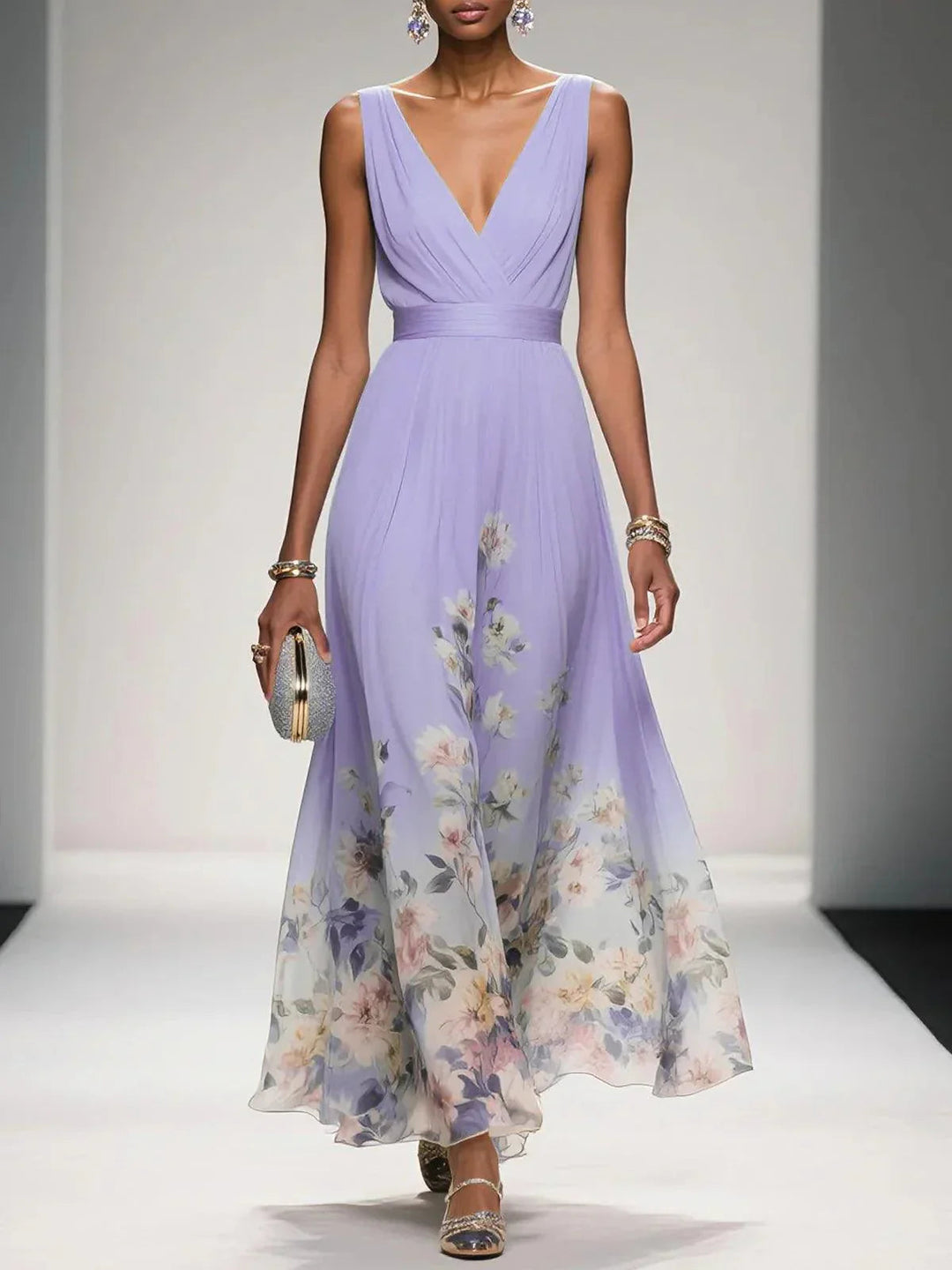 Wedding Guest Dress Women | Floral Border Print &amp; Elegant Flowing Design