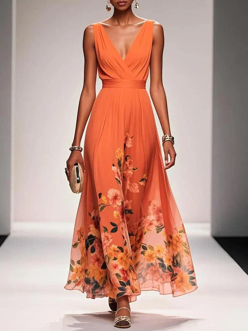 Wedding Guest Dress Women | Floral Border Print &amp; Elegant Flowing Design