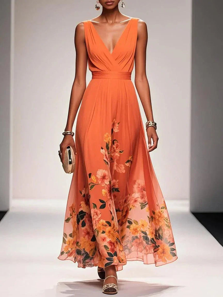 Wedding Guest Dress Women | Floral Border Print &amp; Elegant Flowing Design