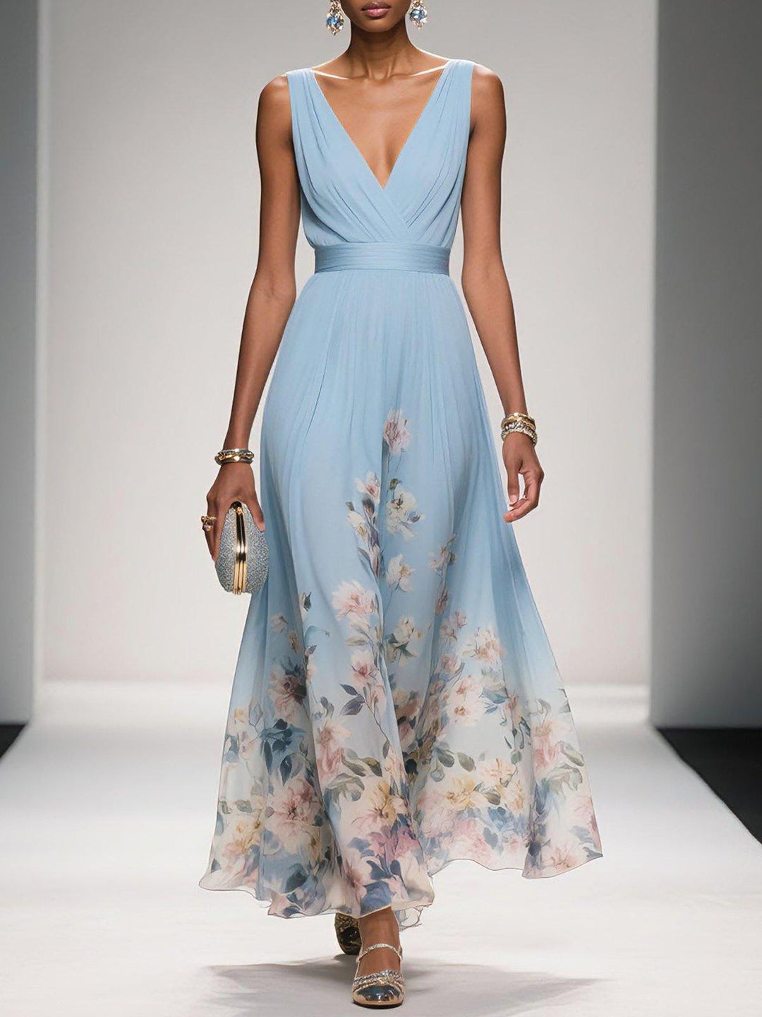 Wedding Guest Dress Women | Floral Border Print & Elegant Flowing Design