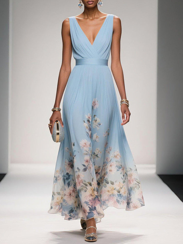 Wedding Guest Dress Women | Floral Border Print &amp; Elegant Flowing Design