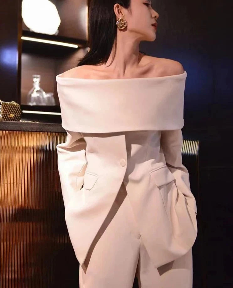 Women Summer Blazer | Off-Shoulder, Single-Button & Sophisticated