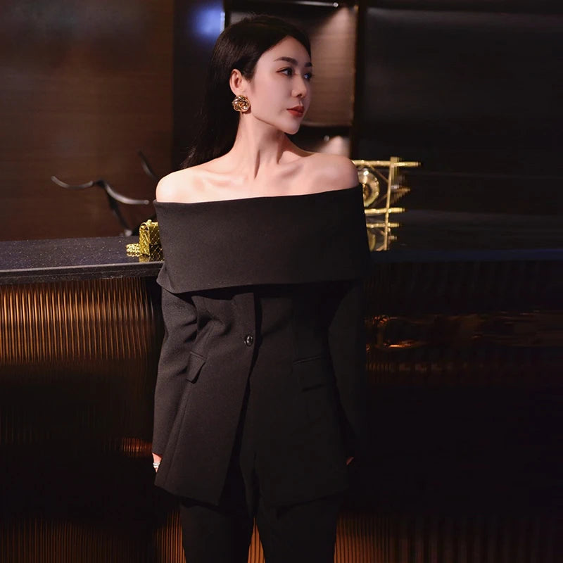 Women Summer Blazer | Off-Shoulder, Single-Button & Sophisticated