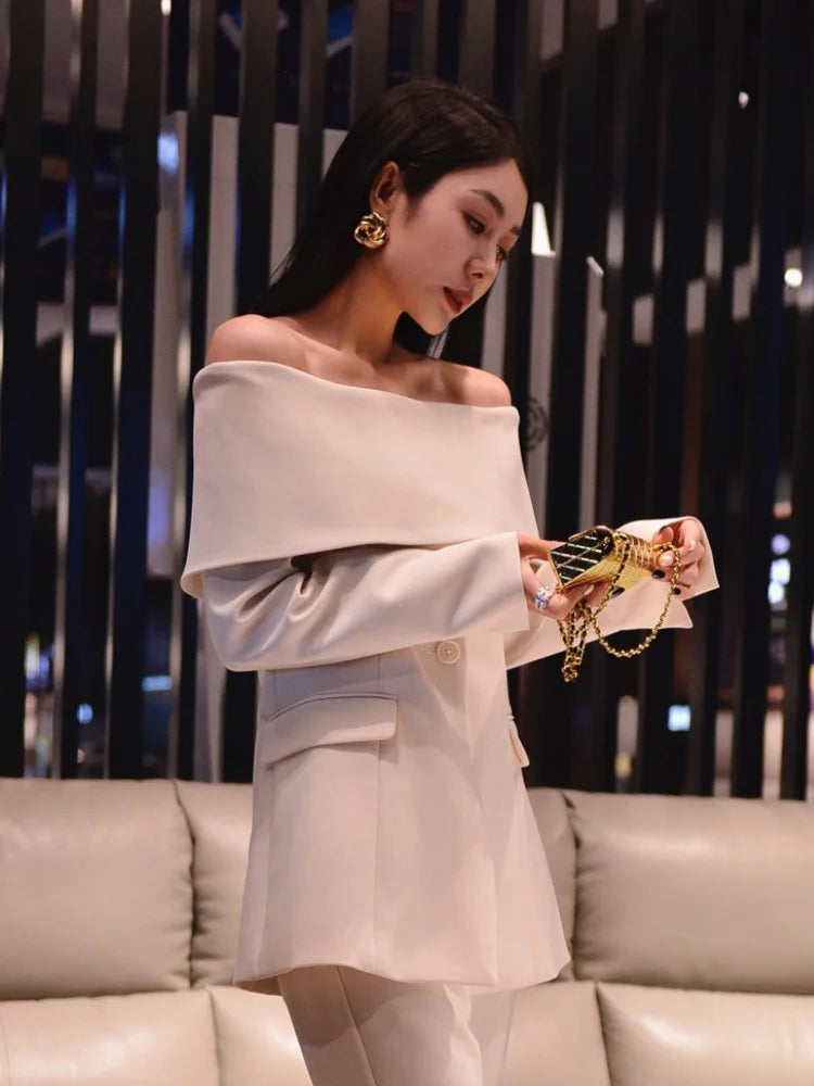 Women Summer Blazer | Off-Shoulder, Single-Button & Sophisticated