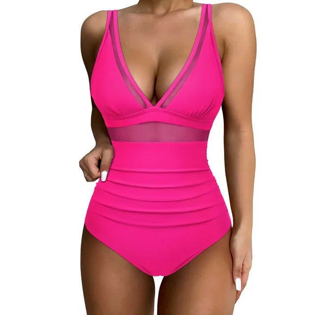 Women Swimsuit | V-Neckline, Mesh Detail & High-Waist Coverage