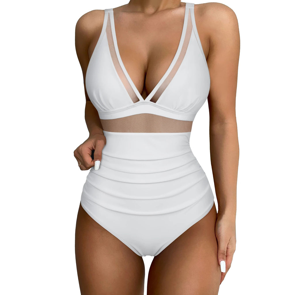 Women Swimsuit | V-Neckline, Mesh Detail & High-Waist Coverage