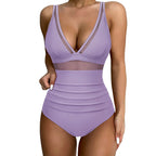 Women Swimsuit | V-Neckline, Mesh Detail & High-Waist Coverage