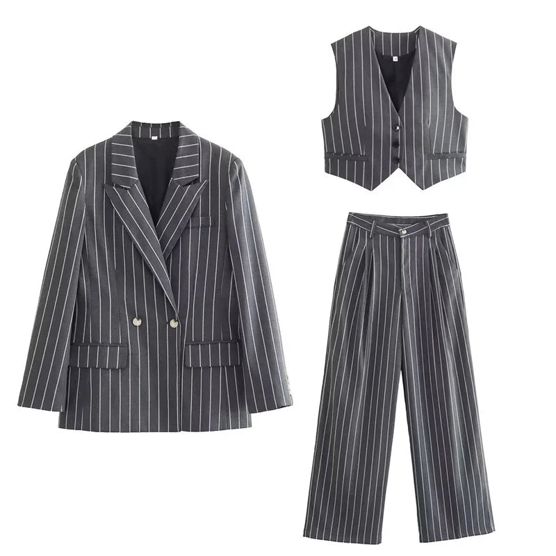 Women Three Piece Set | Tailored Pinstripe, Professional Smart