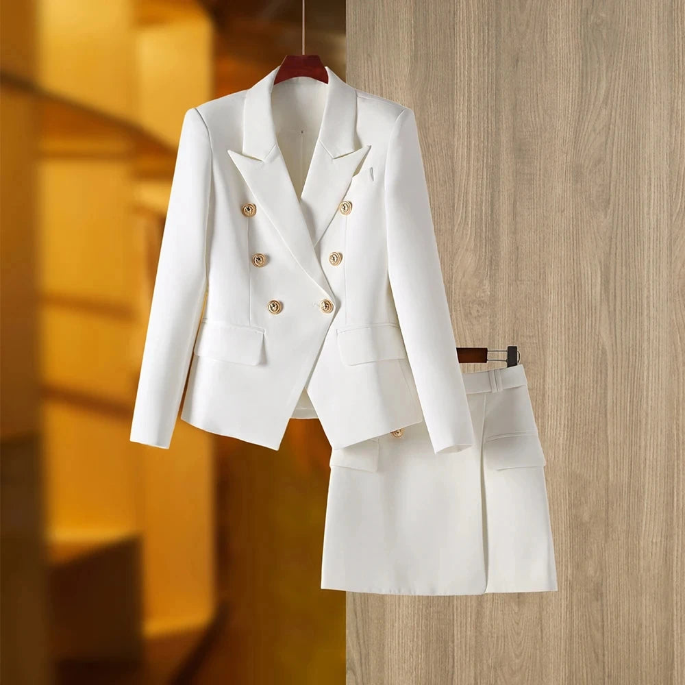 Women Two Piece Set | Double-Breasted Blazer & Mini Skirt