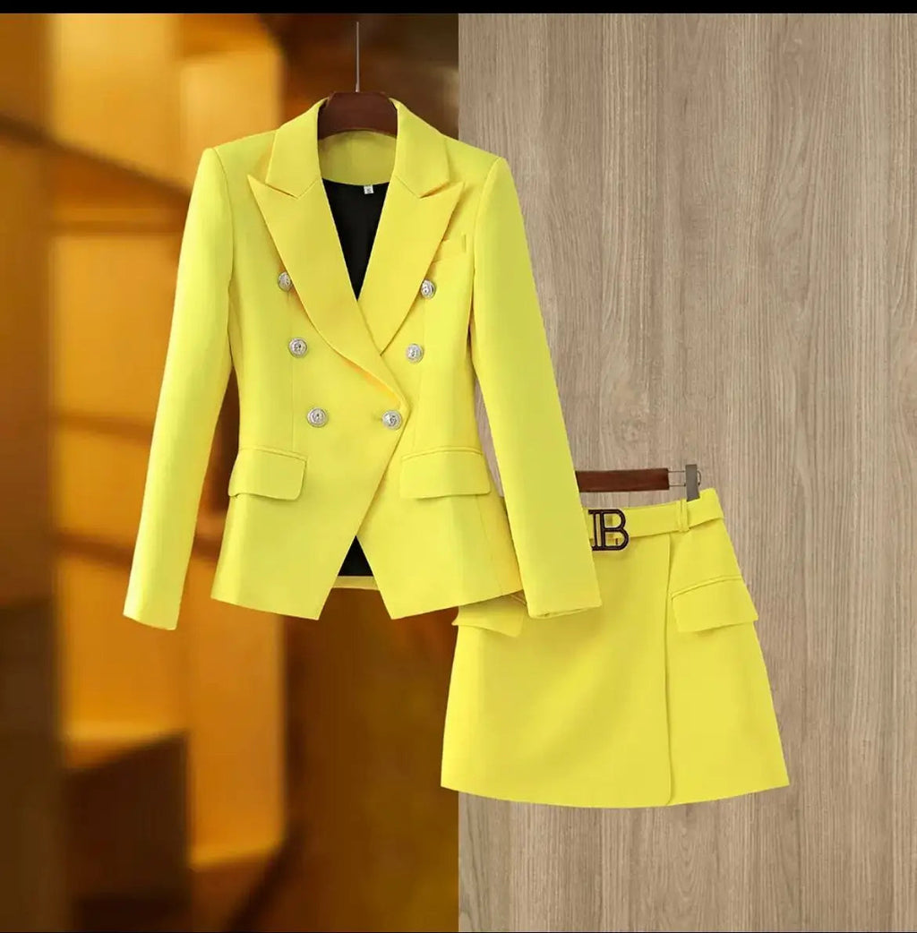 Women Two Piece Set | Double-Breasted Blazer & Mini Skirt